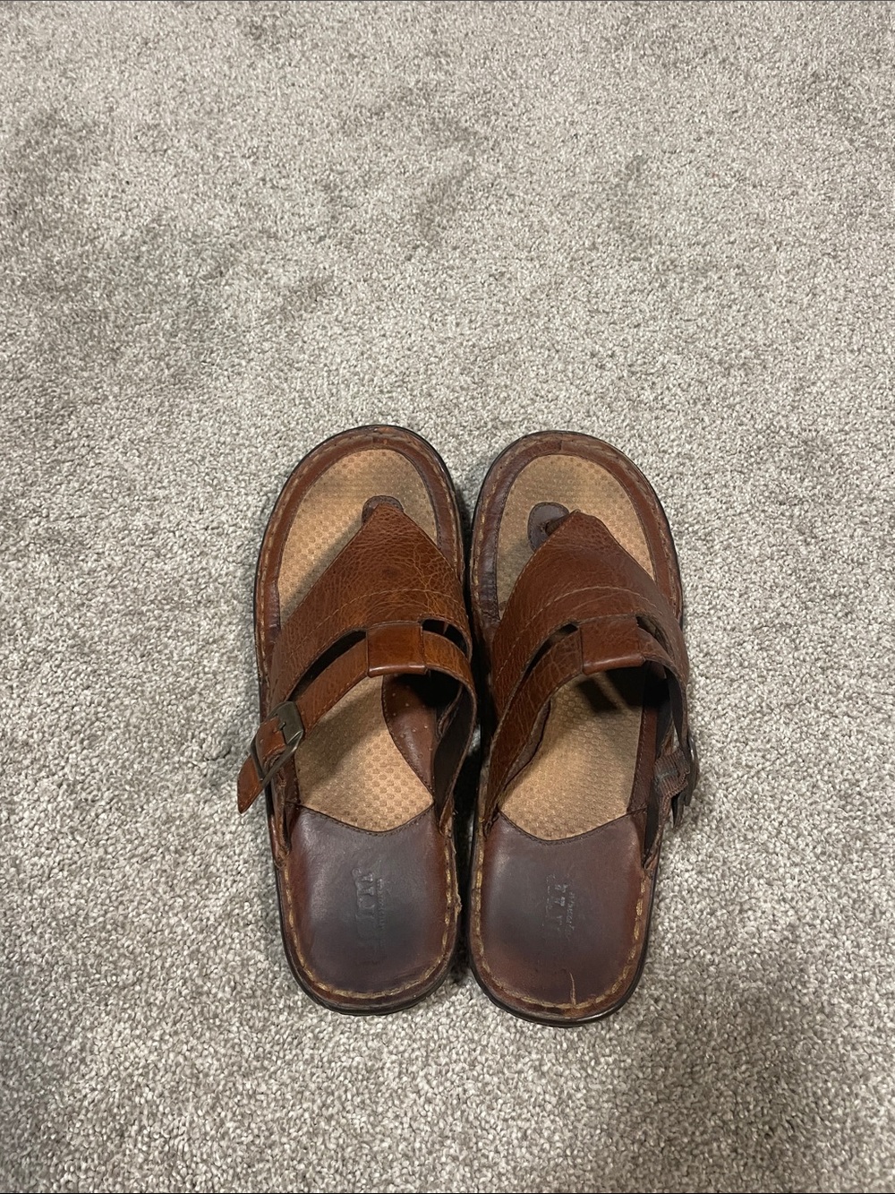 Born Brown Leather Slide Sandals with Buckle